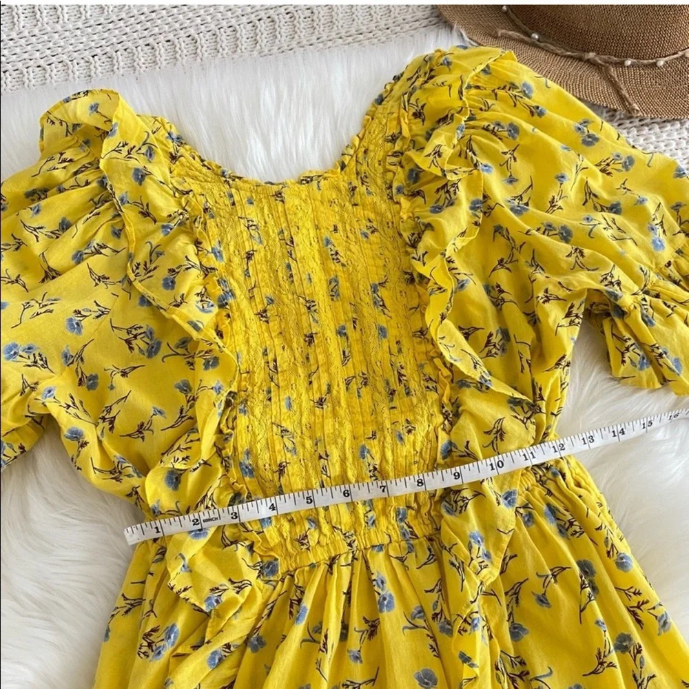 Happy X Nature By Kate Hudson Dress Ditsy Meadow Mini Floral Ruffle Yellow - Picture 12 of 14